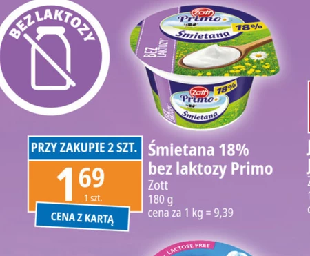 Zott Primo Bez laktozy Śmietana 18 % 180 g