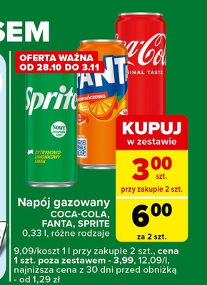 Sprite Napój gazowany cytrynowo-limonkowy smak 330 ml niska cena