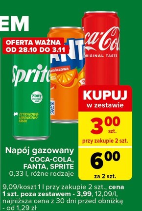 Sprite Napój gazowany cytrynowo-limonkowy smak 330 ml niska cena