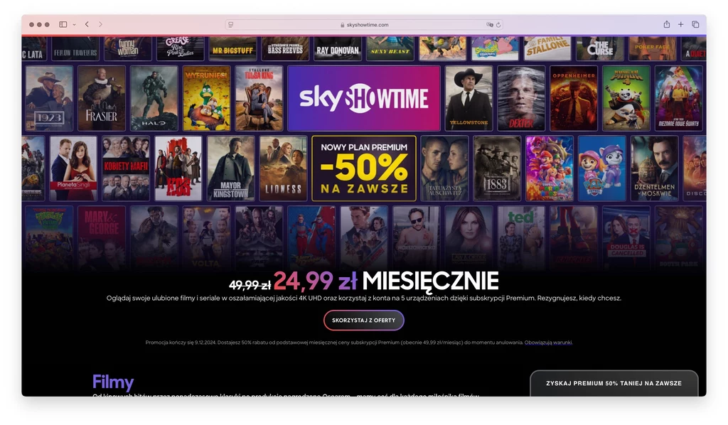 SkyShowtime Premium w ofercie na start za pół ceny.