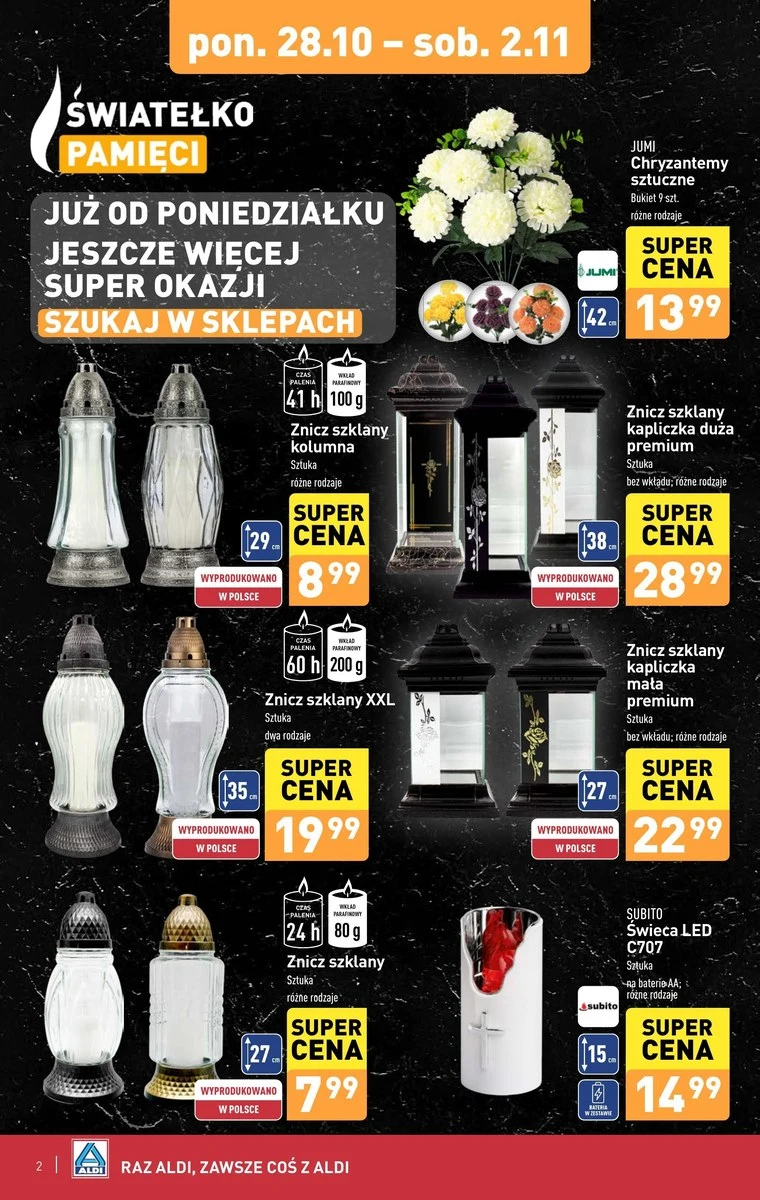 Znicze i chryzantemy w Aldi