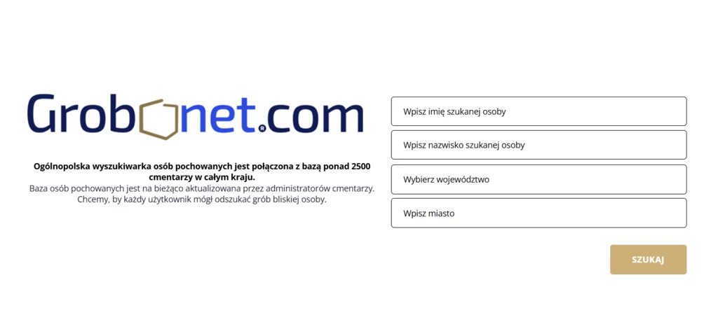 Wyszukiwarka działa nawet przy podaniu mniejszej liczby danych - w wynikach wyświetlą się różne sugestie.