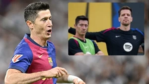 Robert Lewandowski i Wojciech Szczęsny w zwycięskiej drużynie na treningu FC Barcelona 