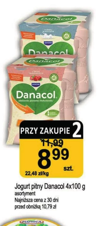 Danacol Jogurt pitny o smaku truskawkowym 400 g (4 x 100 g)