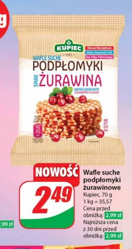 Kupiec Wafle suche podpłomyki smak żurawina 70 g