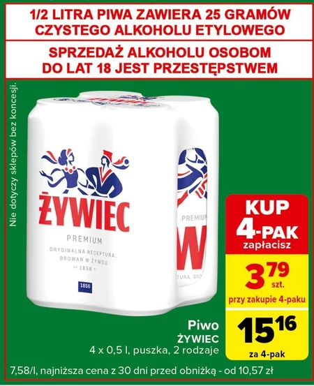 Żywiec Piwo jasne 4 x 500 ml