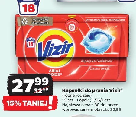 Vizir Platinum PODS Alpine Fresh Kapsułki do prania, 18 prań