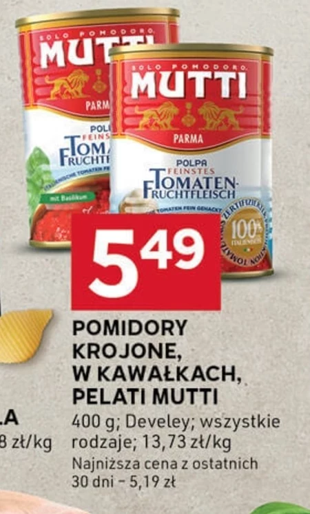 Mutti Pulpa drobno krojone pomidory bez skórki z czosnkiem 400 g