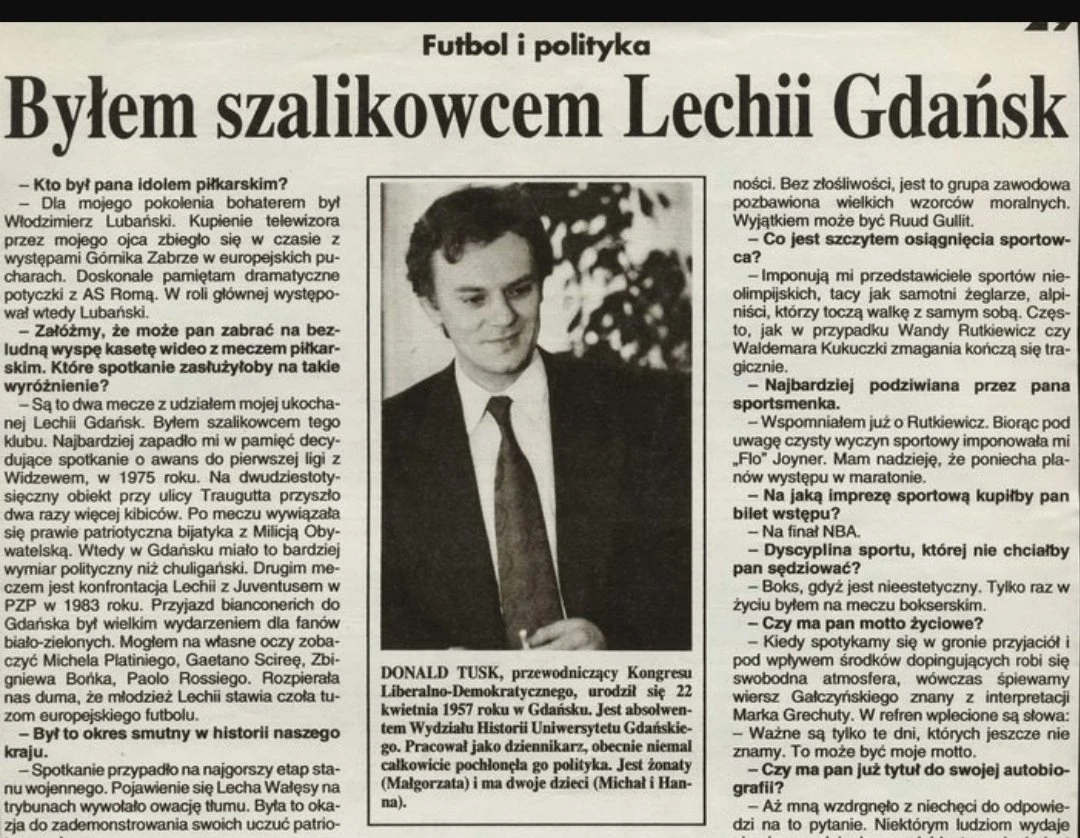 Wywiad z Donaldem Tuskiem w tygodniku "Piłka Nożna" / fot. Lechia.net