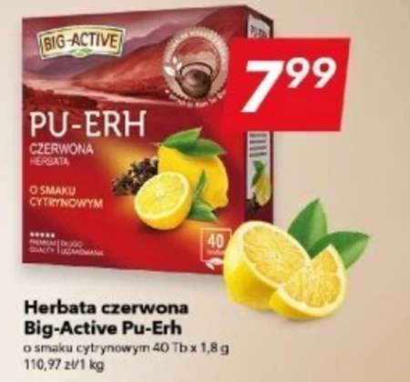 Big-Active Pu-Erh Herbata czerwona o smaku cytrynowym 72 g (40 torebek)