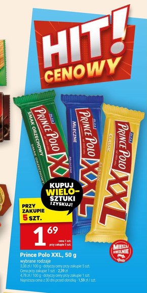 Prince Polo XXL Classic Kruchy wafelek z kremem kakaowym oblany czekoladą 50 g niska cena