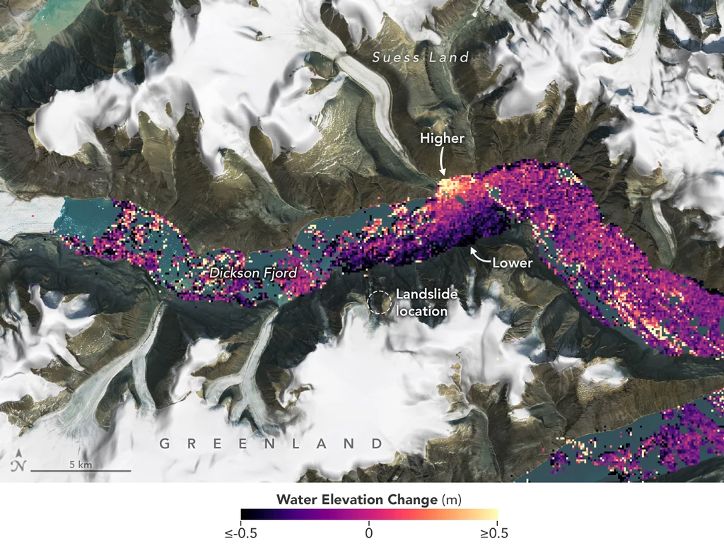 Mapa tsunami w fiordzie w 2023 r.