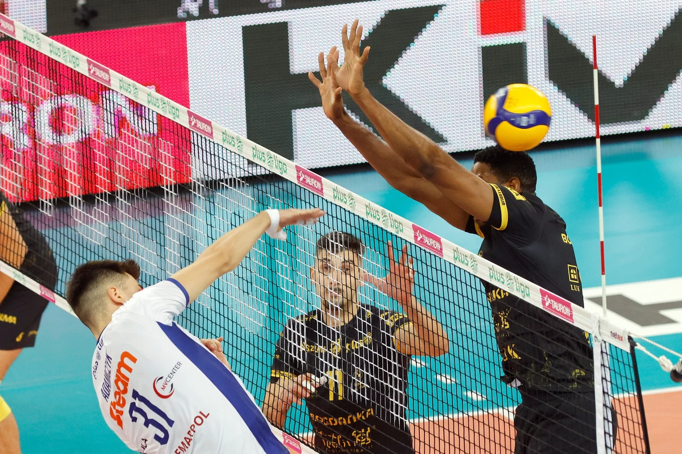 Wilfredo Leon blokuje w czasie meczu z Norwidem Częstochowa