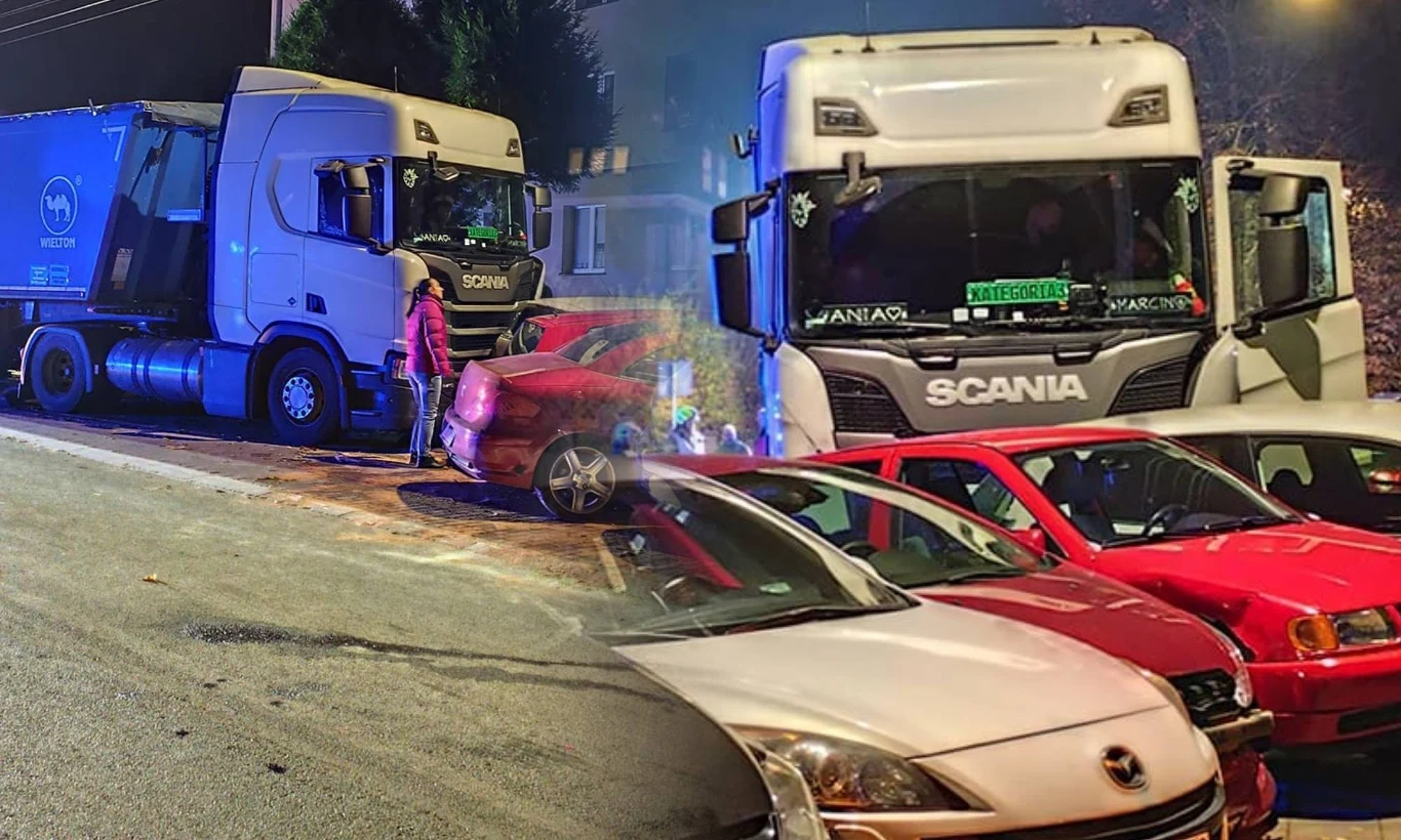 Sztum. Ciężarówka staranowała 11 zaparkowanych samochodów Sztum. Ciężarówka staranowała 11 zaparkowanych samochodów