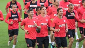 Jacek Góralski (pierwszy z lewej) podczas zgrupowania reprezentacji Polski w 2018 roku