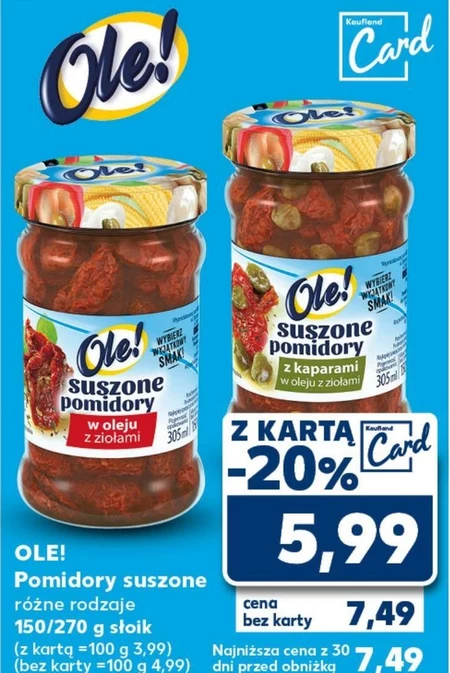 Ole! Suszone pomidory w oleju z ziołami 270 g