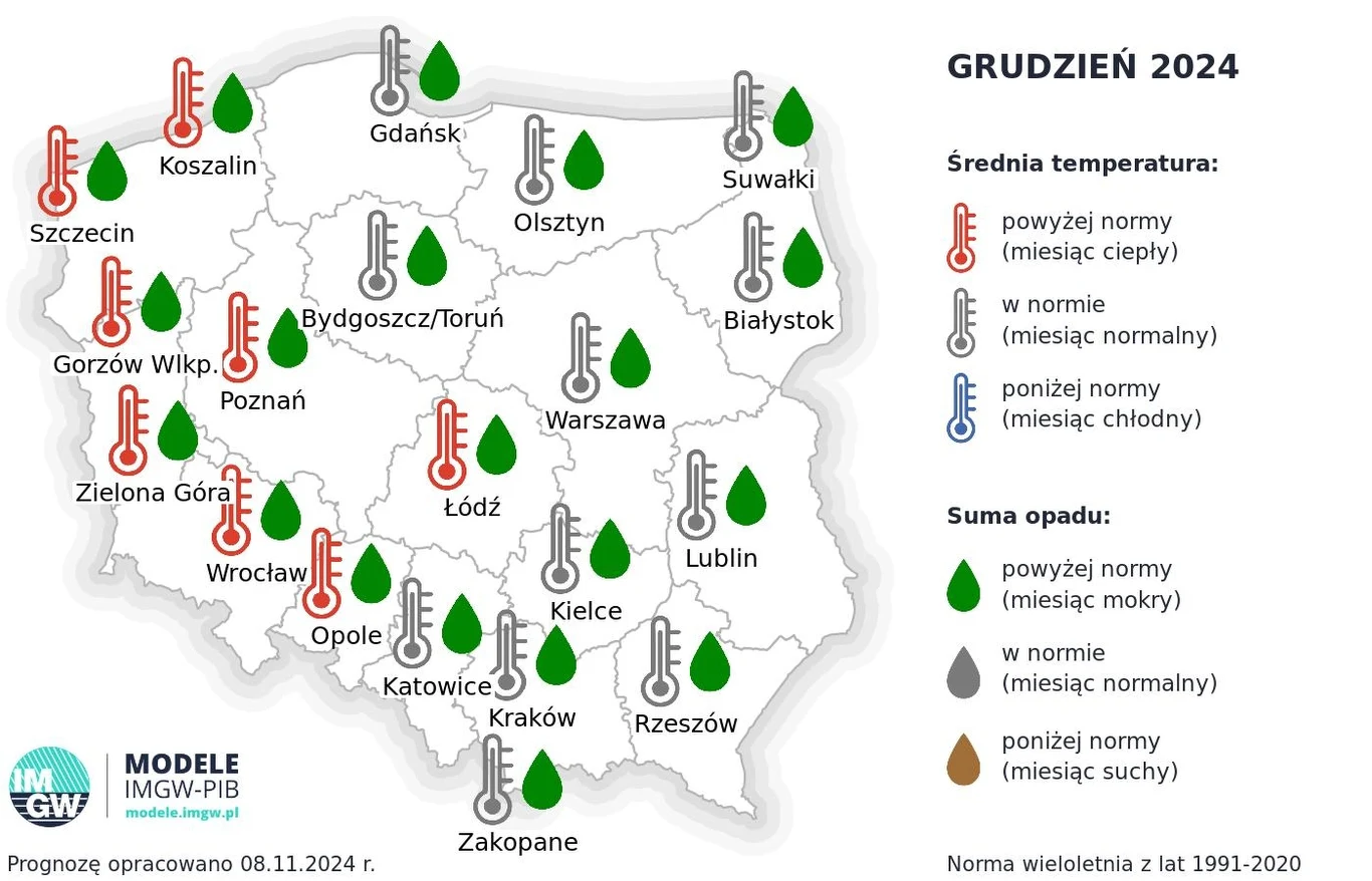 Średnie temperatury w grudniu będą typowe dla tego miesiąca, choć na zachodzie będzie cieplej. Opadów będzie więcej niż zwykle Średnie temperatury w grudniu będą typowe dla tego miesiąca, choć na zachodzie będzie cieplej. Opadów będzie więcej niż zwykle