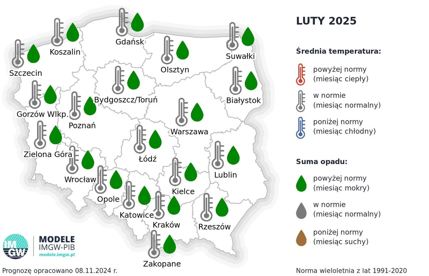 Luty 2025 roku będzie bardziej niż zazwyczaj mokry w całej Polsce. Temperatury będą z kolei typowe dla tego miesiąca Luty 2025 roku będzie bardziej niż zazwyczaj mokry w całej Polsce. Temperatury będą z kolei typowe dla tego miesiąca