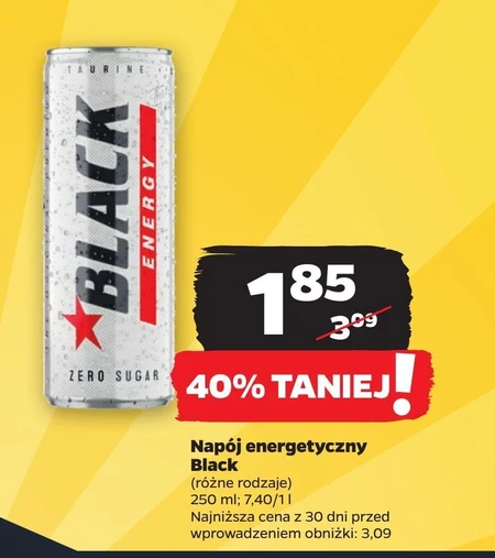 Black Energy Zero Sugar Gazowany napój energetyzujący bez cukru 250 ml