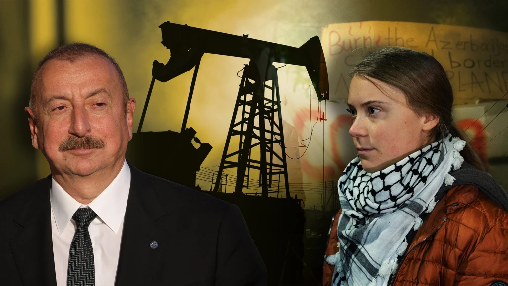 Szwedzka aktywistka Greta Thunberg i prezydent Azerbejdżanu Ilham Alijew