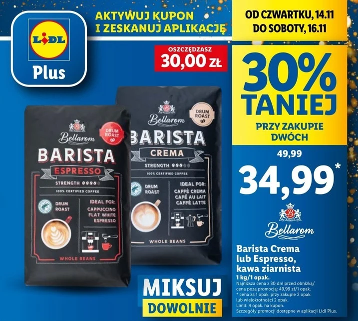 Kawa ziarnista Bellarom Barista 30% taniej w Lidlu 