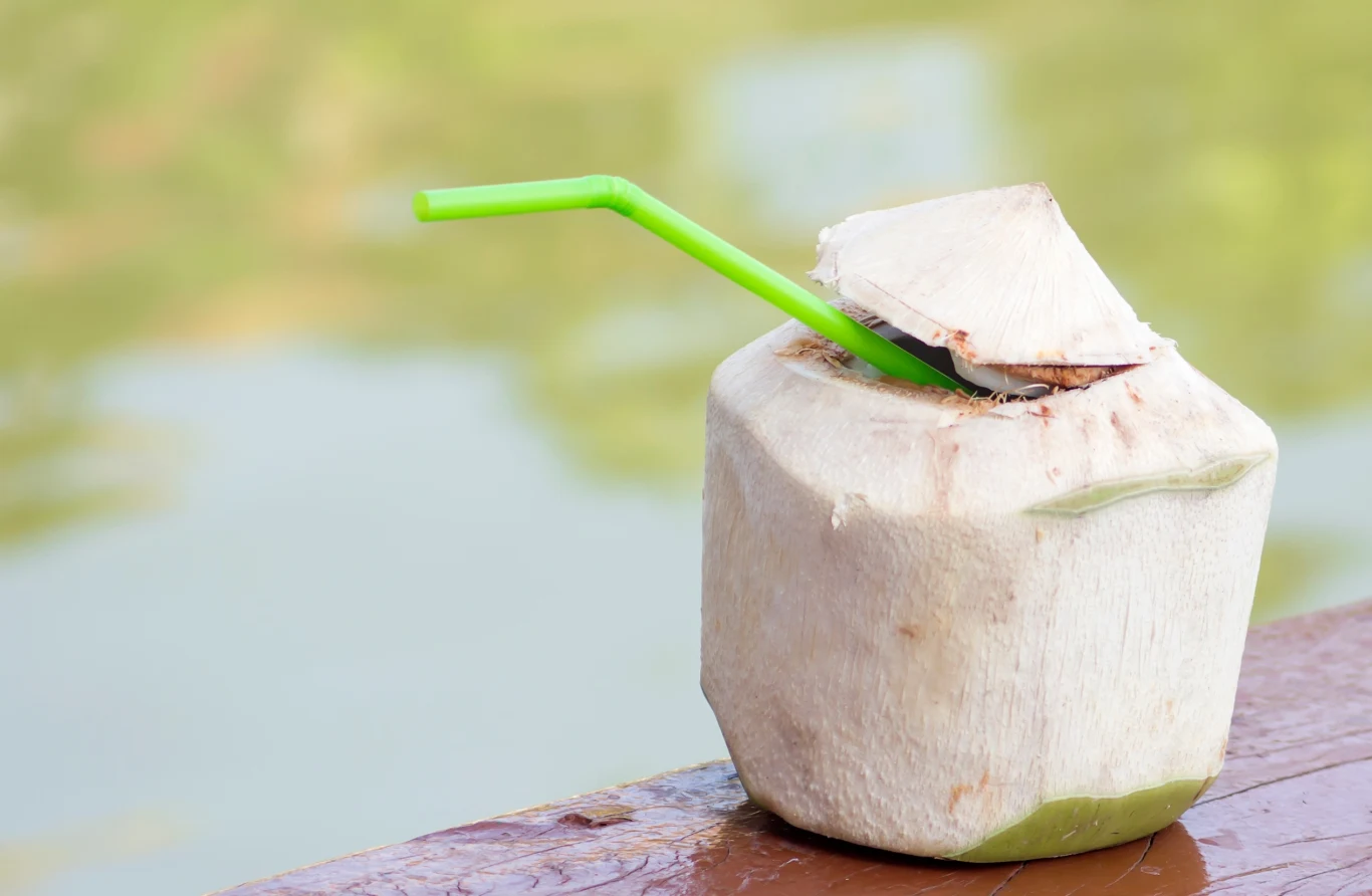 Wodę kokosową można pić prosto z orzecha kokosowego