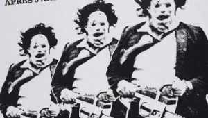 Fragment plakatu "Teksańskiej masakry piłą mechaniczną"