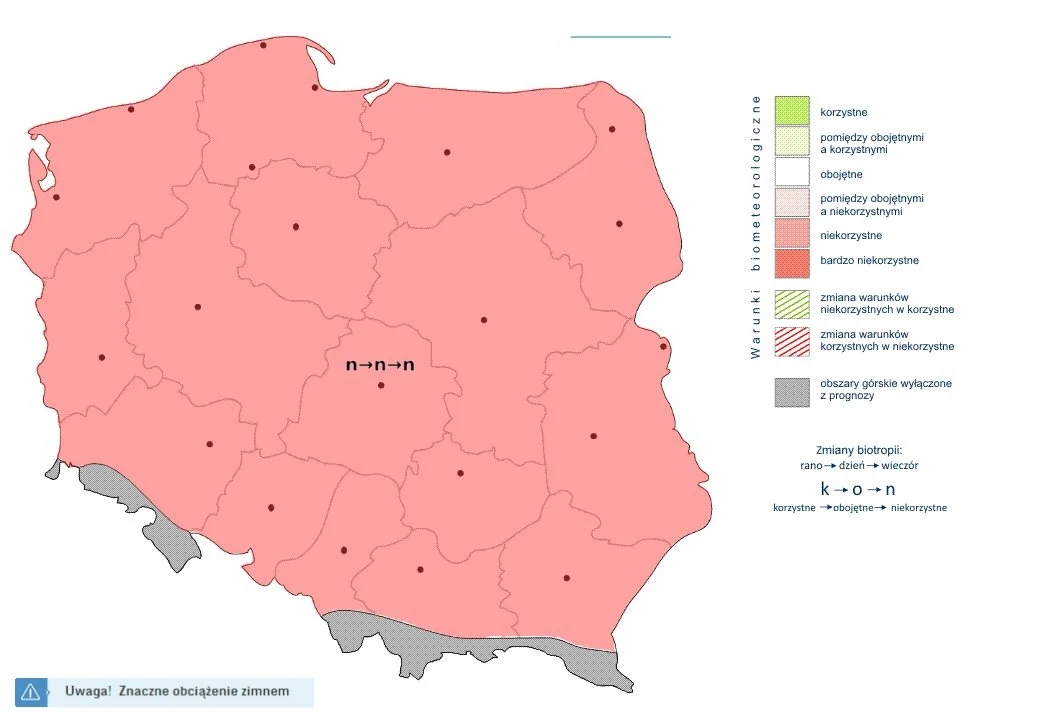 Przez cały poniedziałek warunki biometeorologiczne będą niekorzystne w całej Polsce Przez cały poniedziałek warunki biometeorologiczne będą niekorzystne w całej Polsce