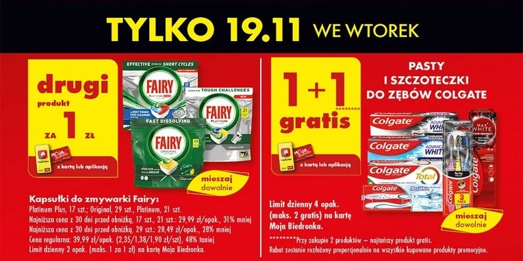 Kapsułki Fairy i produkty do higieny jamy ustnej Colgate (19.11)