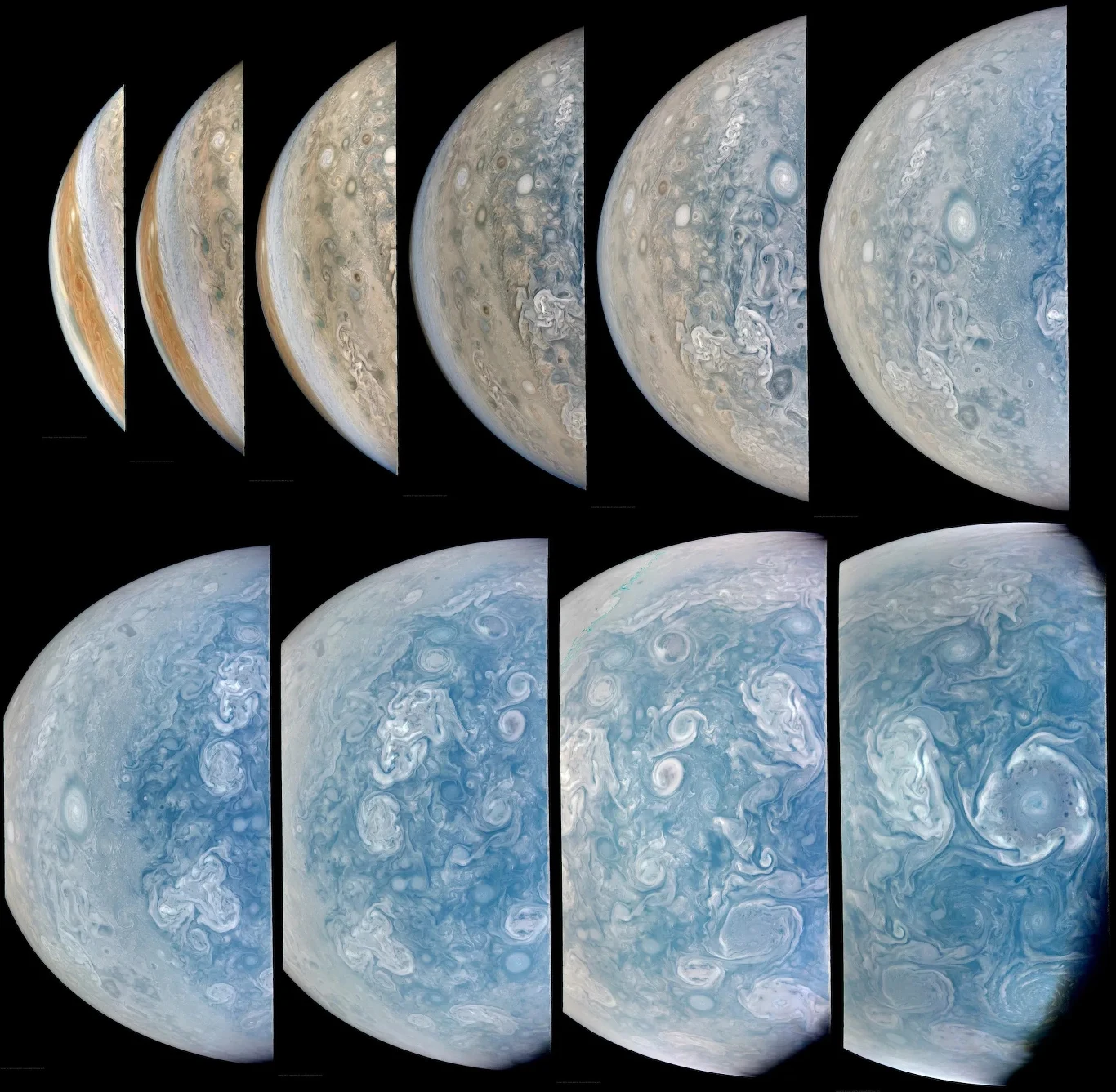 Sonda Juno w trakcie przelotów nad planetą Jowisza wykonuje całe serie zdjęć.