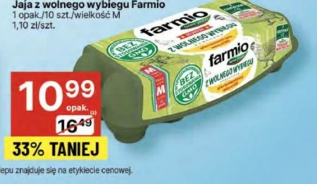 Farmio Jaja z wolnego wybiegu od kur karmionych paszą wolną od GMO M 10 sztuk