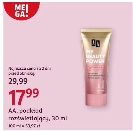 AA My Beauty Power rozświetlający podkład nr 02 Nude 30 ml