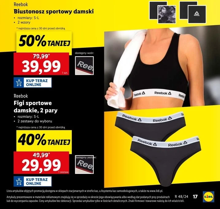 Biustonosz i figi sportowe Reebok taniej w Lidlu 