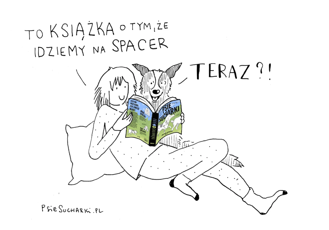 lustracje Marii Apoleiki pochodzą z książki „Psie Sucharki idą na spacer”, która ukazała się nakładem Wydawnictwa Znak w 2024 roku
