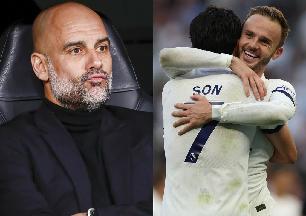 Pep Guardiola, James Maddison i Heung-min Son Pep Guardiola, James Maddison i Heung-min Son