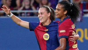 Ewa Pajor (z lewej) jest liderką klasyfikacji strzelczyń ligi hiszpańskiej