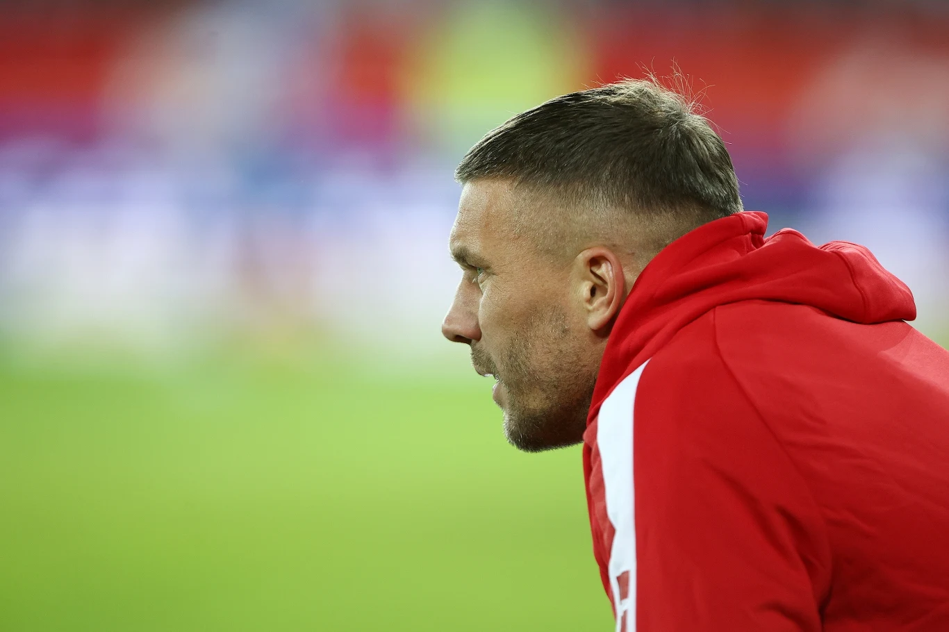 Lukas Podolski podczas meczu 16. kolejki piłkarskiej Ekstraklasy z Piastem Gliwice
