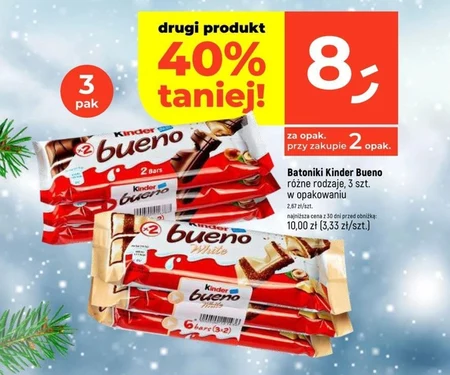 Kinder Bueno Wafel pokryty mleczną czekoladą wypełniony nadzieniem 43 g (2 sztuki)