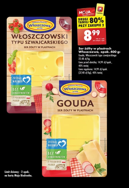 Włoszczowa Ser żółty włoszczowski typu szwajcarskiego w plastrach 300 g
