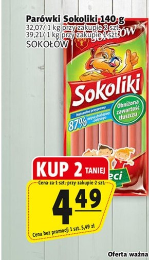 Sokołów Sokoliki Kiełbaski 140 g niska cena