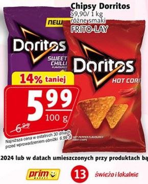 Doritos Sweet Chilli Chipsy kukurydzane o smaku słodkiego chilli 100 g niska cena