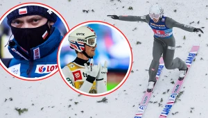 Skoki narciarskie. Na zdjęciu (od lewej): Michal Doleżal, Daniel Andre Tande oraz Robert Johansson