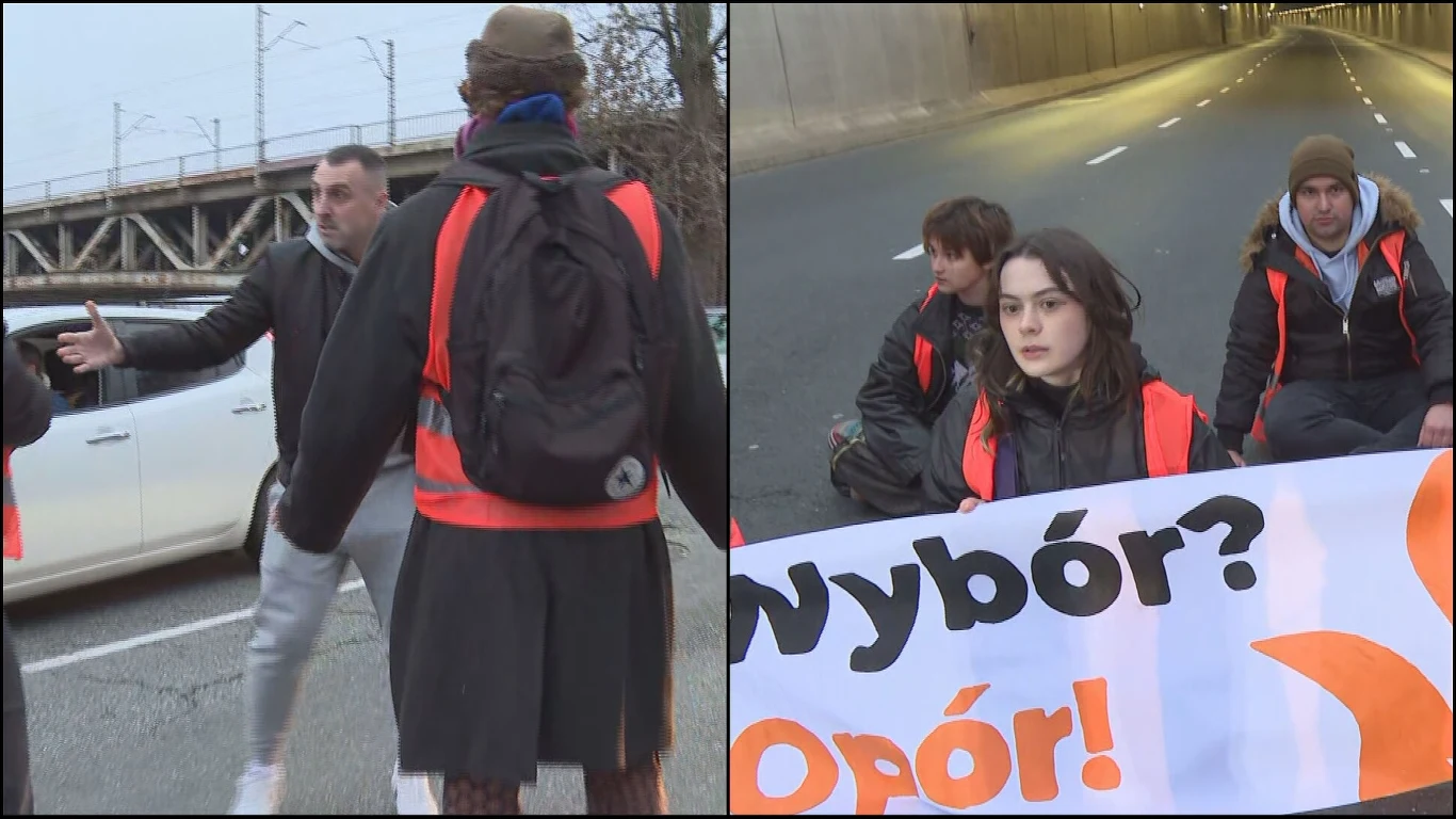 Ostatnie Pokolenie blokuje Wisłostradę Ostatnie Pokolenie blokuje Wisłostradę
