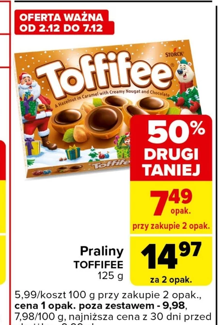 Toffifee Orzech laskowy w karmelu kremie orzechowym i czekoladzie 125 g (15 sztuk)