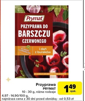 Prymat Przyprawa do barszczu czerwonego i dań z buraków 30 g niska cena