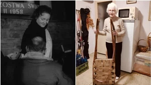 Maria Semczyszak-Hascakova. Po lewej stronie w czasie dekoracji na MŚ w 1958 roku. Po lewej w domu z sankami, na których sięgała po złoto