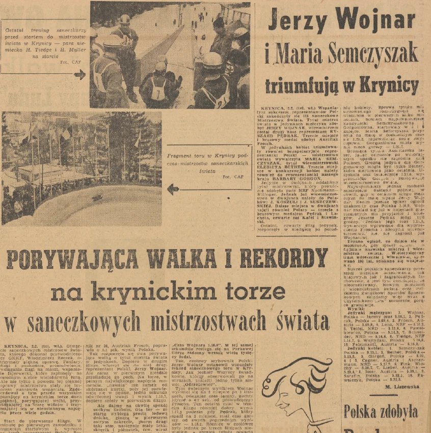 Relacja z MŚ w saneczkarstwie w 1958 roku w "Przeglądzie Sportowym"