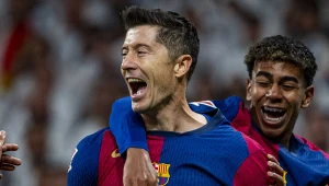 Robert Lewandowski oraz Lamine Yamal podczas meczu FC Barcelona
