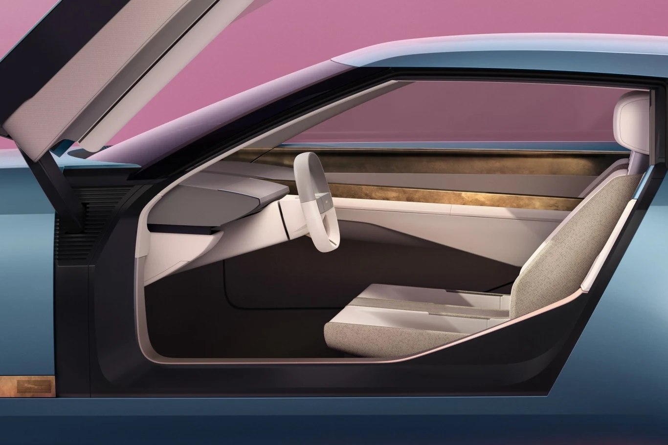 Jaguar Type 00 wyposażony jest w unoszone drzwi. 