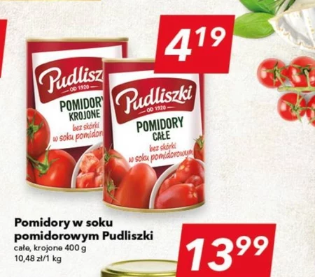 Pudliszki Pomidory krojone bez skórki w soku pomidorowym 400 g